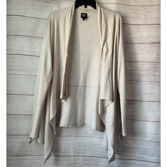 Bobeau Cream Cardigan Sweater Lace Detail Draped Front Long Sleeves Size Large - Picture 1 of 16